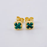 Topos Trebol Malaquita Verde 1.25 g / 7.25 mm Oro Amarillo 18K