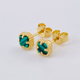 Topos Trebol Malaquita Verde 1.25 g / 7.25 mm Oro Amarillo 18K
