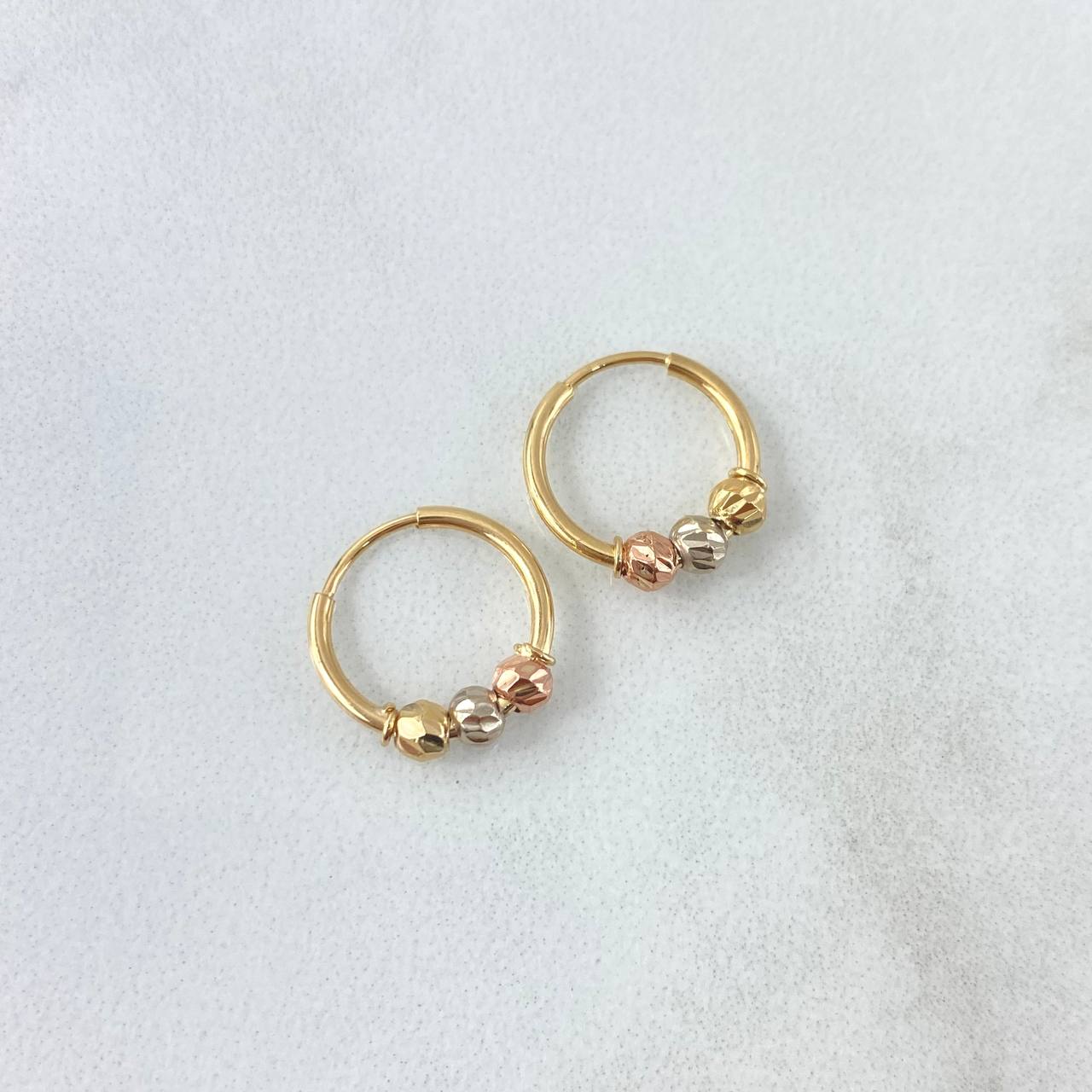 Candongas Aro 0.9gr / 1.1cm / 3mm Diamantada Tres Oros 18K