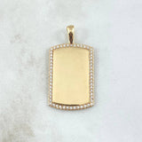 Dije Placa Rectangular Espejo 5.1gr / 3.7cm / Cargador Liso Circones Blancos Oro Amarillo 18K
