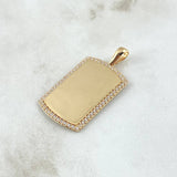 Dije Placa Rectangular Espejo 5.1gr / 3.7cm / Cargador Liso Circones Blancos Oro Amarillo 18K