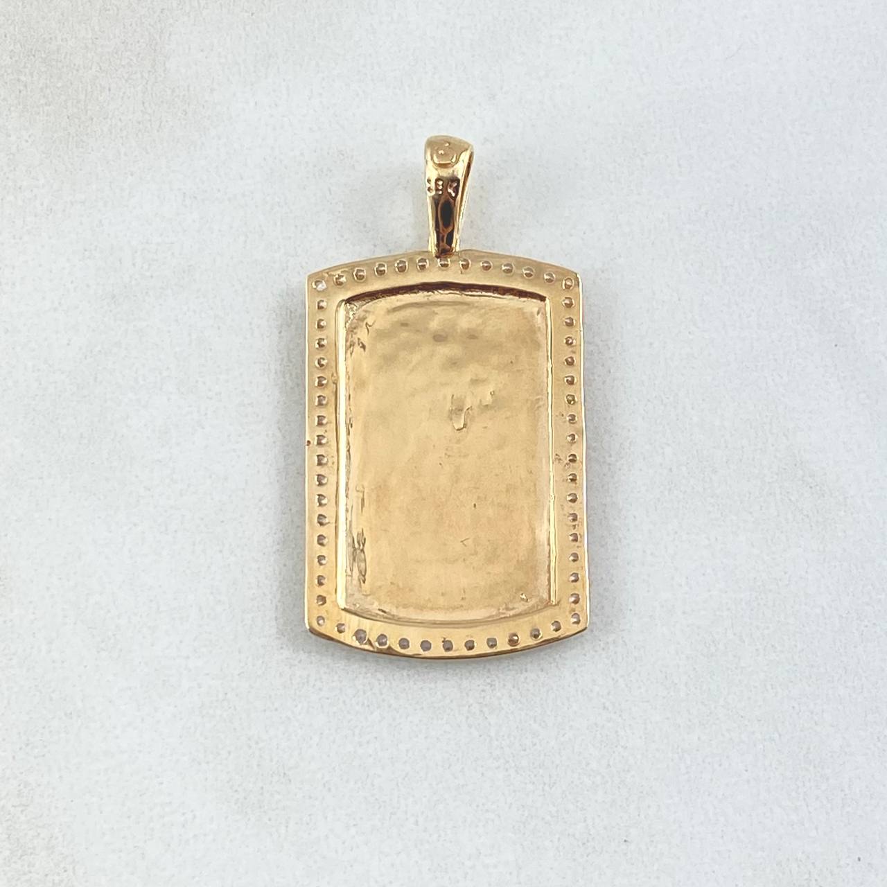 Dije Placa Rectangular Espejo 5.1gr / 3.7cm / Cargador Liso Circones Blancos Oro Amarillo 18K