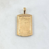 Dije Placa Rectangular Espejo 5.1gr / 3.7cm / Cargador Liso Circones Blancos Oro Amarillo 18K