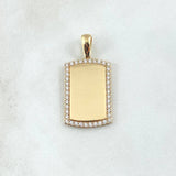 Dije Placa Rectangular Espejo 4.45gr / 3.2cm / Cargador Liso Circones Blancos Oro Amarillo 18K