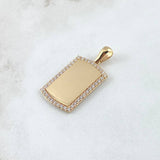 Dije Placa Rectangular Espejo 4.2gr / 3.2cm / Cargador Liso Circones Blancos Oro Amarillo 18K