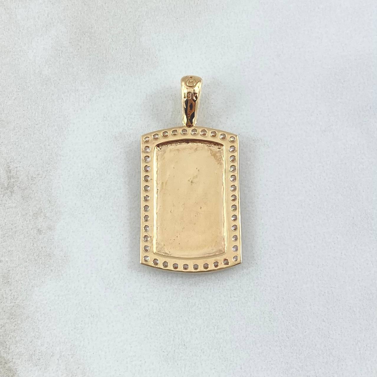 Dije Placa Rectangular Espejo 4.45gr / 3.2cm / Cargador Liso Circones Blancos Oro Amarillo 18K