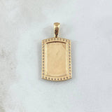 Dije Placa Rectangular Espejo 4.45gr / 3.2cm / Cargador Liso Circones Blancos Oro Amarillo 18K