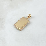Dije Placa Rectangular Espejo 2.35gr / 2.6cm / Cargador Liso Circones Blancos Oro Amarillo 18K *