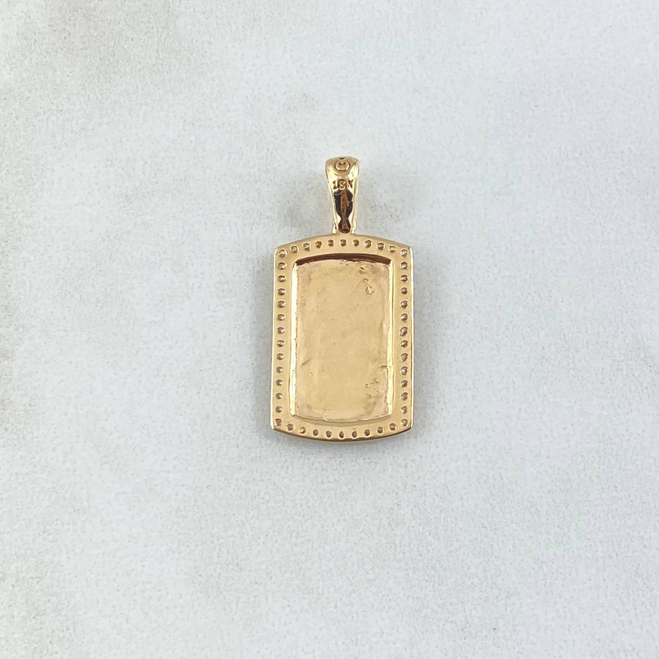 Dije Placa Rectangular Espejo 2.6gr / 2.6cm / Cargador Liso Circones Blancos Oro Amarillo 18K