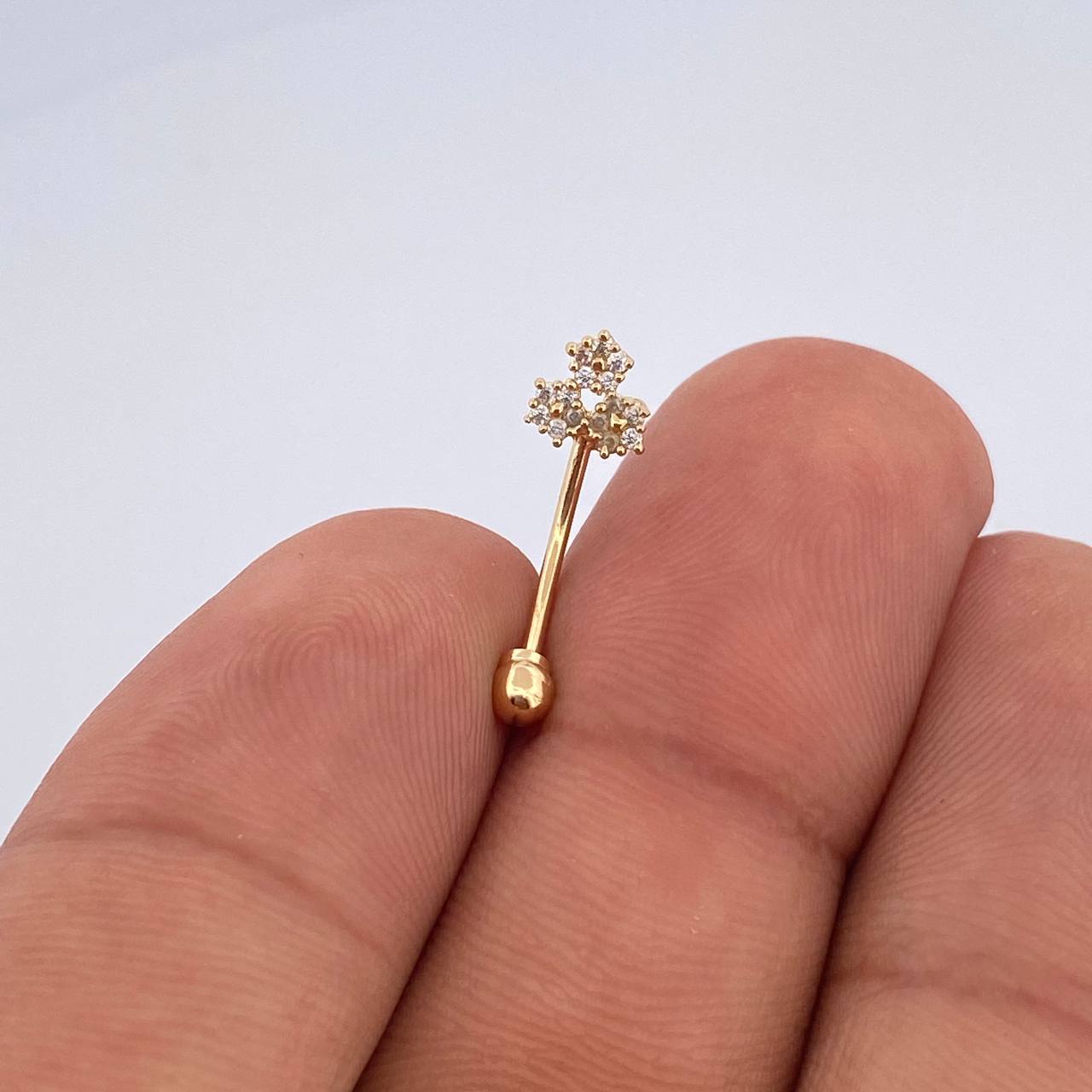 Piercing Curvo Triple Flor 0.45gr / 2cm / Oro Amarillo 18K &