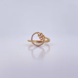 Anillo Circulo Hojas 1.6gr / T6 / Circones Blancos Oro Amarillo 18K &