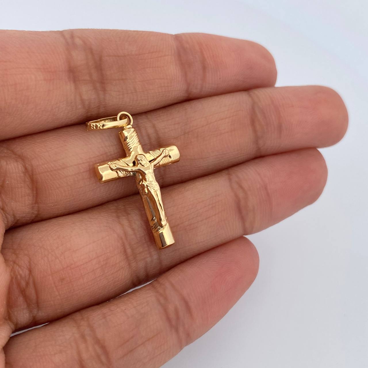 Dije Cruz Cristo 1.4gr / 3.2cm / Baston Rayado Oro Amarillo 18K &