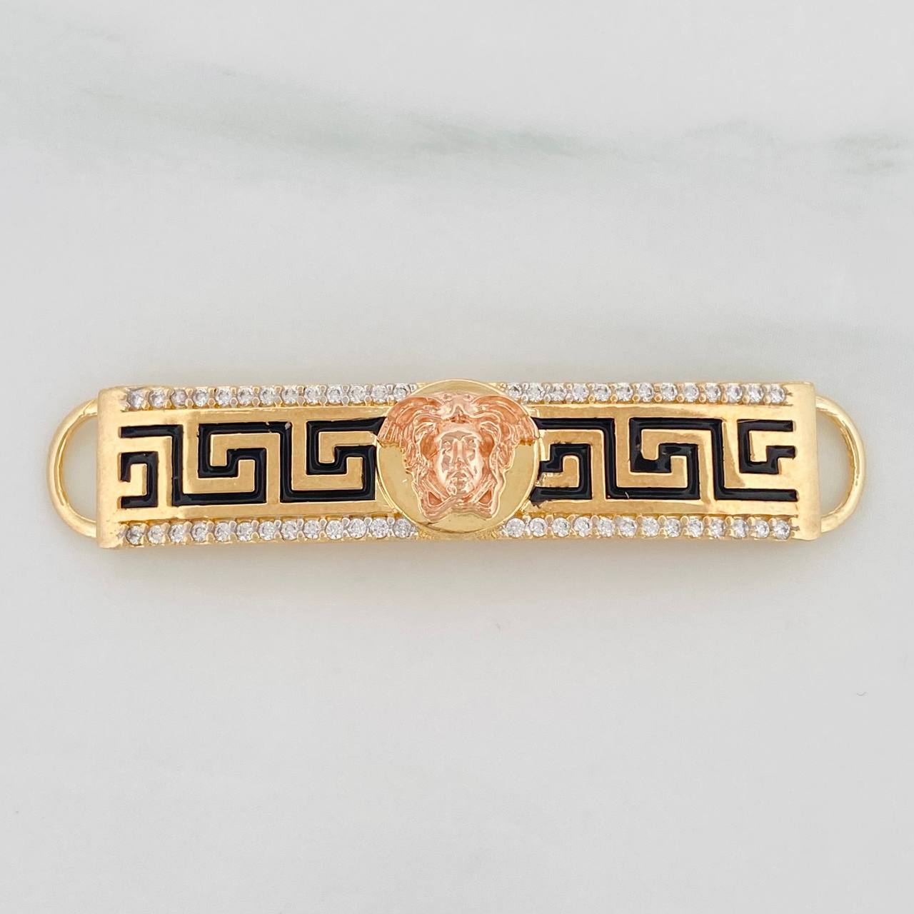 Herraje Placa Rectangular Medusa 4.85g / 4.5cm Dos Oros Amarillo Rosa 18K