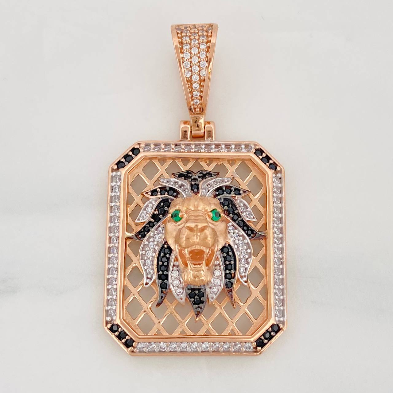 Dije León 12.95g / 4.8cm Dos Oros Blanco Rosa 18K