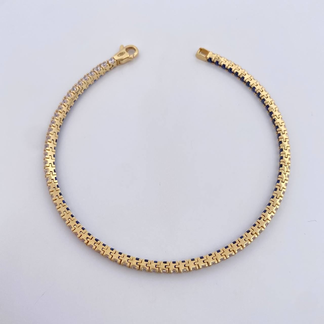 Pulso Tennis 7.55gr / 18.2cm / 2.2mm Circones Blancos Azules Oro Amarillo 18K &