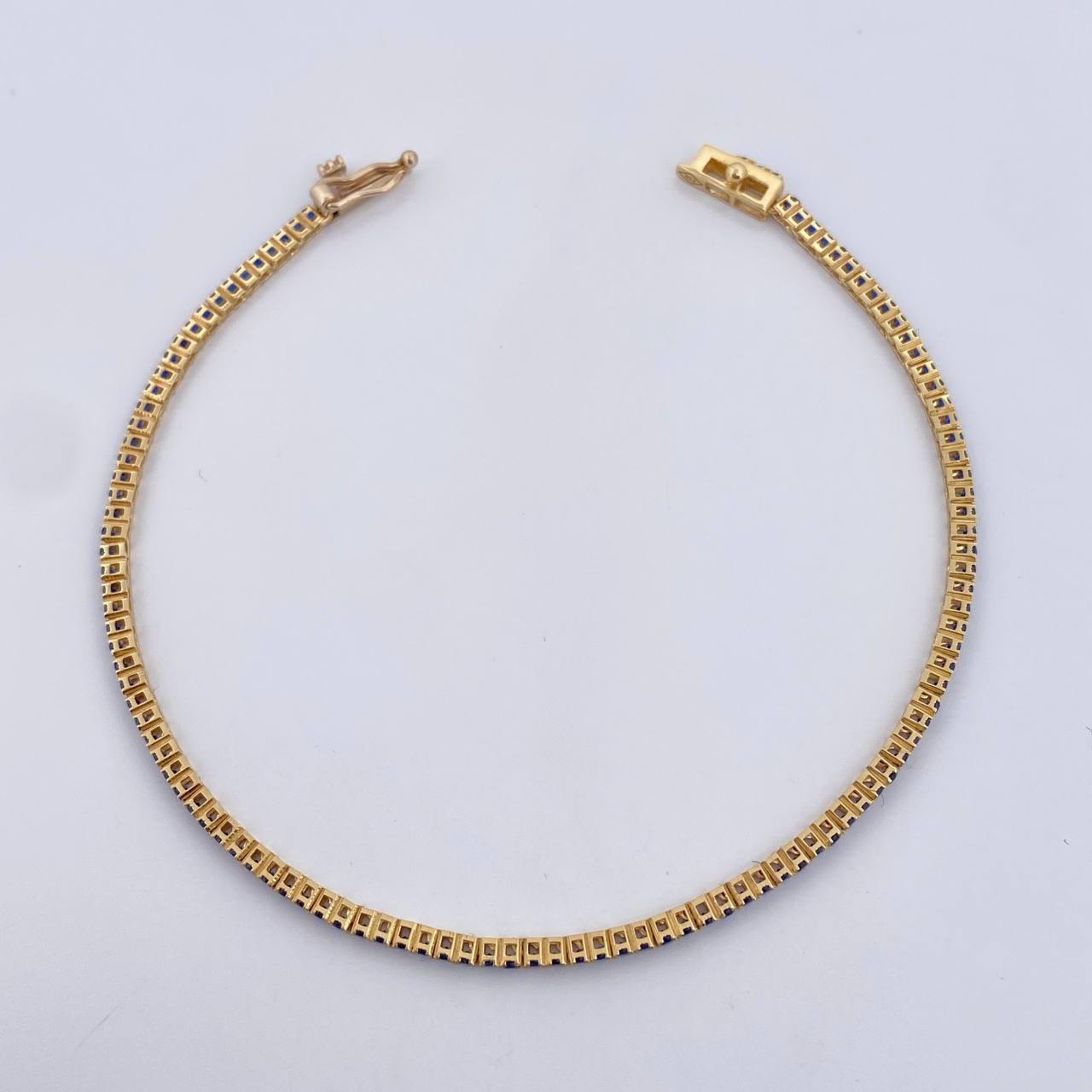 Pulso Tennis 3.3gr / 16.8cm / 1.45mm Circones Azules Oro Amarillo  18K &