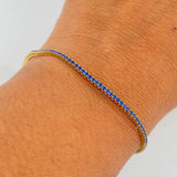Pulso Tennis 3.3gr / 16.8cm / 1.45mm Circones Azules Oro Amarillo  18K &