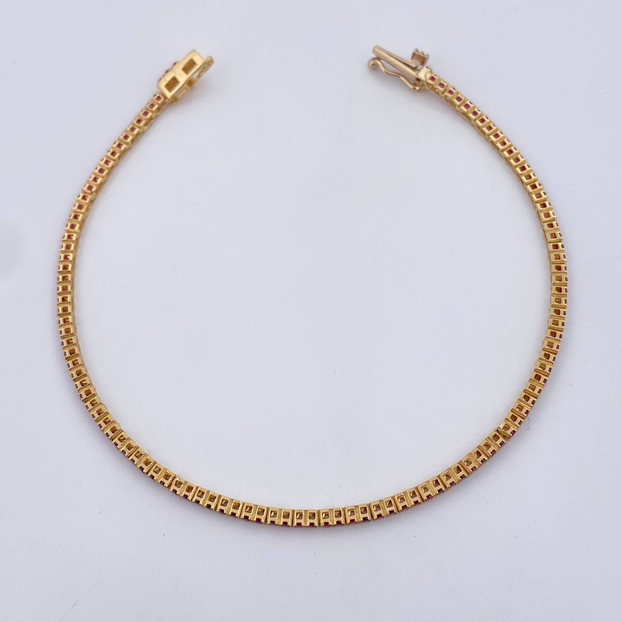Pulso Tennis 3.3gr / 16.9cm / 1.4mm Circones Fucsias Oro Amarillo +0 18K &
