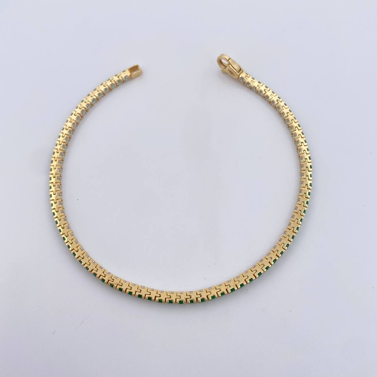 Pulso Tennis 7.5gr / 18.3cm / 2.16mm Circones Blancos Verdes Oro Amarillo 18K &