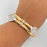 Pulso Reticulado Corazones 12gr / 22.7cm / 5.8mm Circones Blancos  Dos Oros Amarillo Blanco +0 18K &