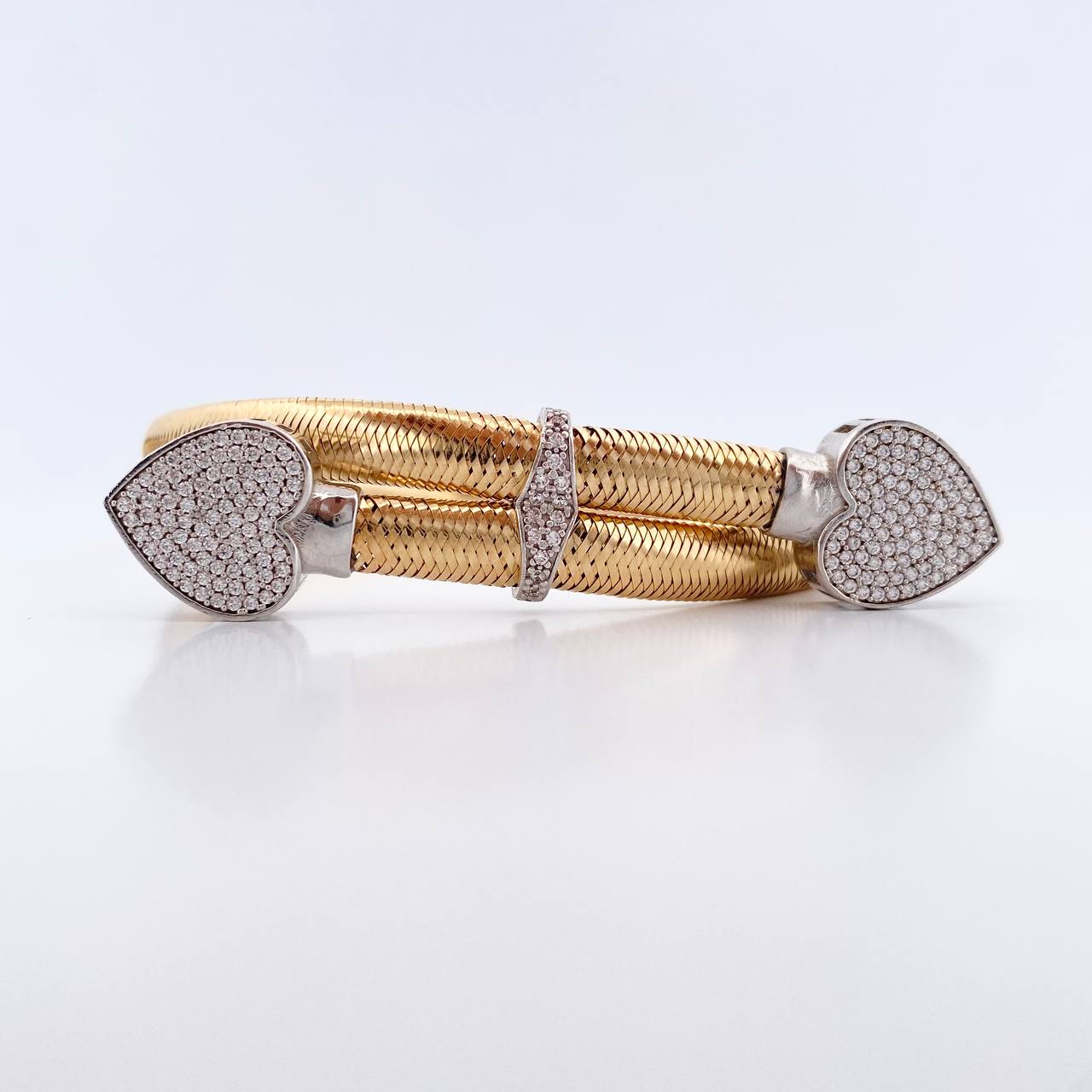 Pulso Reticulado Corazones 12gr / 22.7cm / 5.8mm Circones Blancos  Dos Oros Amarillo Blanco +0 18K &