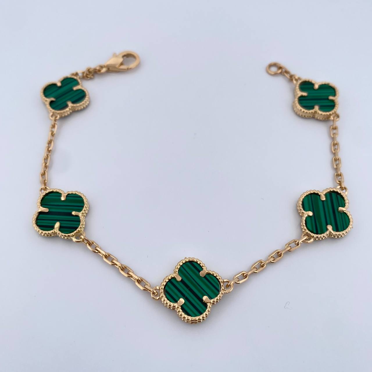Pulso Trebol Aro Seguido 10.35gr / 20cm / 2.2mm Malaquita Verde Oro Amarillo Nac.Esp. 18K $