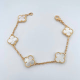 Pulso Trebol  10.45gr / 20.4cm / 2.1mm Nacar Blanco Oro Amarillo Nac.Esp. 18K $