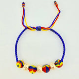 Pulsera Tejida Tricolor Neopreno Bolas Diamantadas 8Mm / 3 Und Oro Amarillo 18K (A.C)