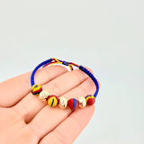 Pulsera Tejida Tricolor Neopreno Bolas Diamantadas 8Mm / 3 Und Oro Amarillo 18K (A.C)