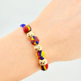 Pulsera Tejida Tricolor Neopreno Bolas Diamantadas 8Mm / 3 Und Oro Amarillo 18K (A.C)