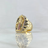 Anillo Virgen del Carmen 21.65gr / T10 1/4 / Circones Blancos Verdes Fucsias Dos Oros Amarillo Blanco