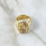 Anillo Virgen del Carmen 21.65gr / T10 1/4 / Circones Blancos Verdes Fucsias Dos Oros Amarillo Blanco