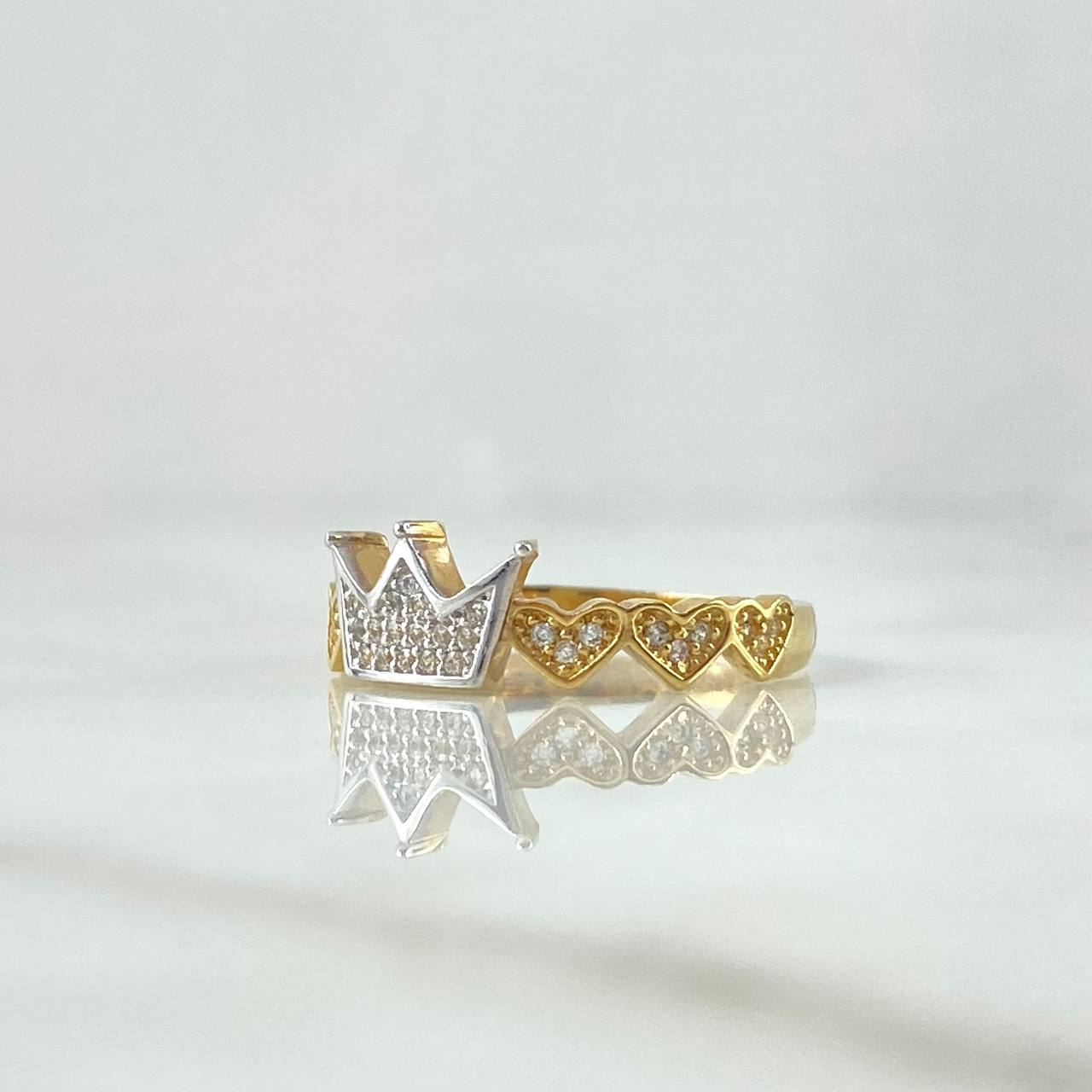 Anillo Corona Corazones 3.35gr / T7 1/2 / Circones Blancos Dos Oros Amarillo Blanco