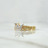 Anillo Corona Corazones 3.35gr / T7 1/2 / Circones Blancos Dos Oros Amarillo Blanco