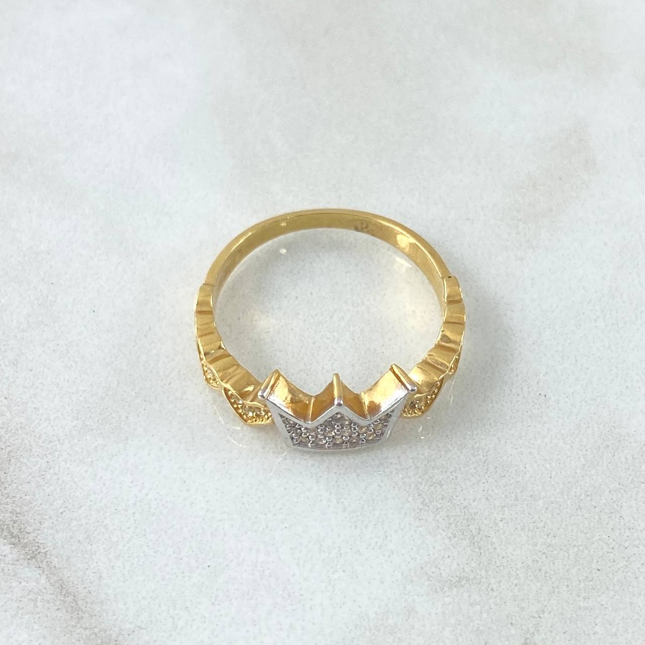 Anillo Corona Corazones 3.35gr / T7 1/2 / Circones Blancos Dos Oros Amarillo Blanco