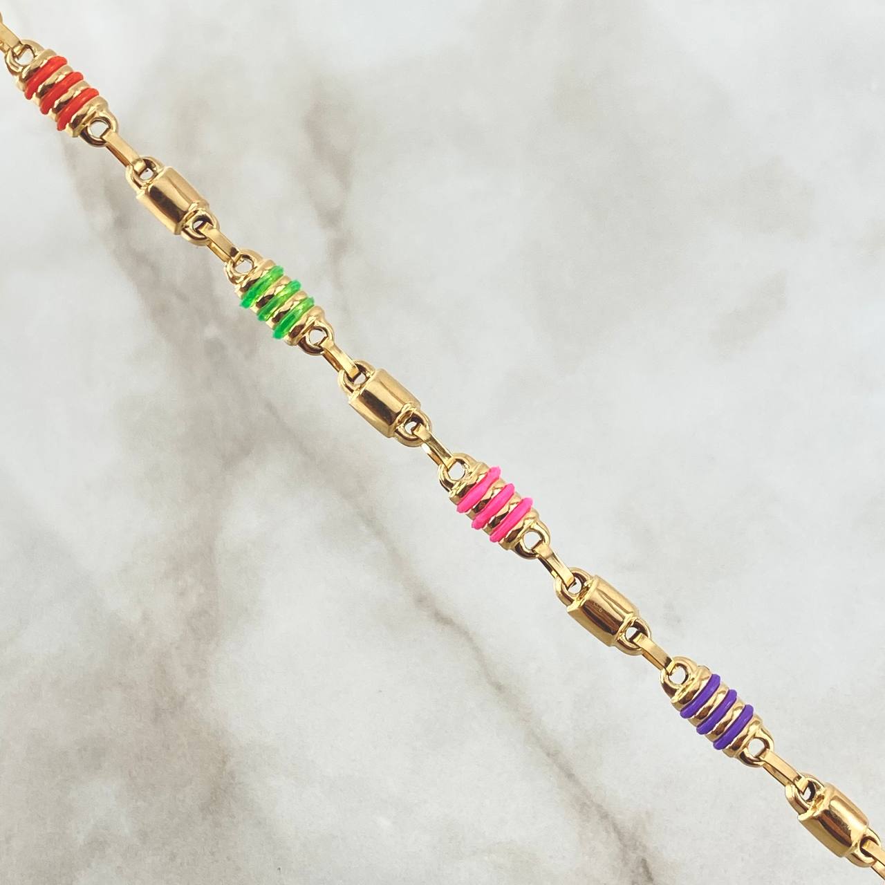 Cadena Rustica Barril Combinado 16.75gr / 65cm / 4mm-5mm Lisa Cauchos De Colores Oro Amarillo 18K