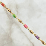 Cadena Rustica Barril Combinado 16.75gr / 65cm / 4mm-5mm Lisa Cauchos De Colores Oro Amarillo 18K