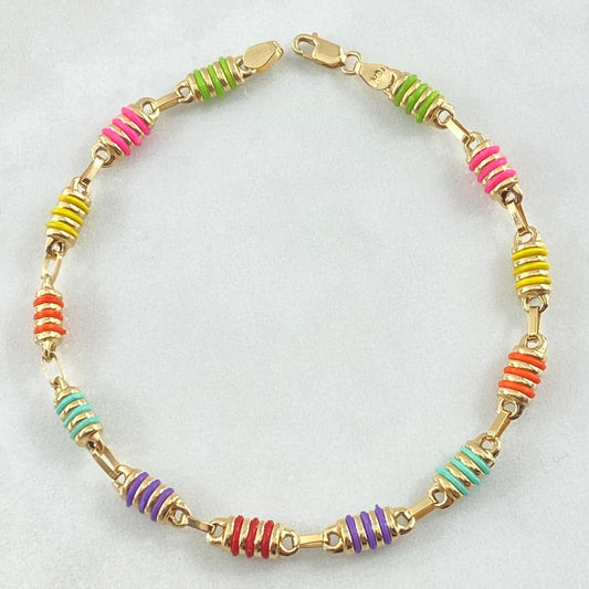 Pulso Rustico Barril Rayado 5.35gr / 21cm / 5mm Cauchos De Colores Oro Amarillo 18K
