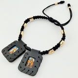 Pulsera Negra Escapulario Cilindros Diamantados 8und 2gr / 3mm-5mm Oro Amarillo 18K *