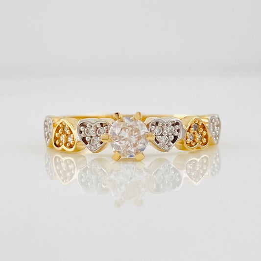 Anillo Solitario Corazones 2.3g / T7 Dos Oros Amarillo Blanco 18K