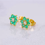 Topos Flor 6 Pétalos Esmeraldas 45pts Diamantes 12pts 1.75g / 7.3mm Oro Amarillo 18K