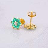 Topos Flor 6 Pétalos Esmeraldas 45pts Diamantes 12pts 1.75g / 7.3mm Oro Amarillo 18K