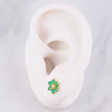 Topos Flor 6 Pétalos Esmeraldas 45pts Diamantes 12pts 1.75g / 7.3mm Oro Amarillo 18K