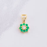 Dije Flor 8 Petalos Esmeraldas 18pts Diamantes 6pts 0.75g / 1.3cm Oro Amarillo 18K