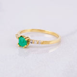 Anillo Solitario Churumbela Esmeraldas 40pts Diamantes 6pts 1.65g / T6 1/4 Oro Amarillo 18K