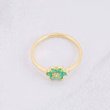 Anillo Flor 6 Petalos Esmeraldas 20pts Diamante 6pts 1.8g / T6 3/4 Oro Amarillo 18K