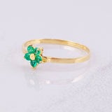 Anillo Flor 5 Petalos Esmeraldas 12pts 1g / T6 3/4 Oro Amarillo 18K