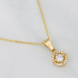 Set Cadena Singapur + Dije Halo / 2.4g / 44cm Oro Amarillo 18K