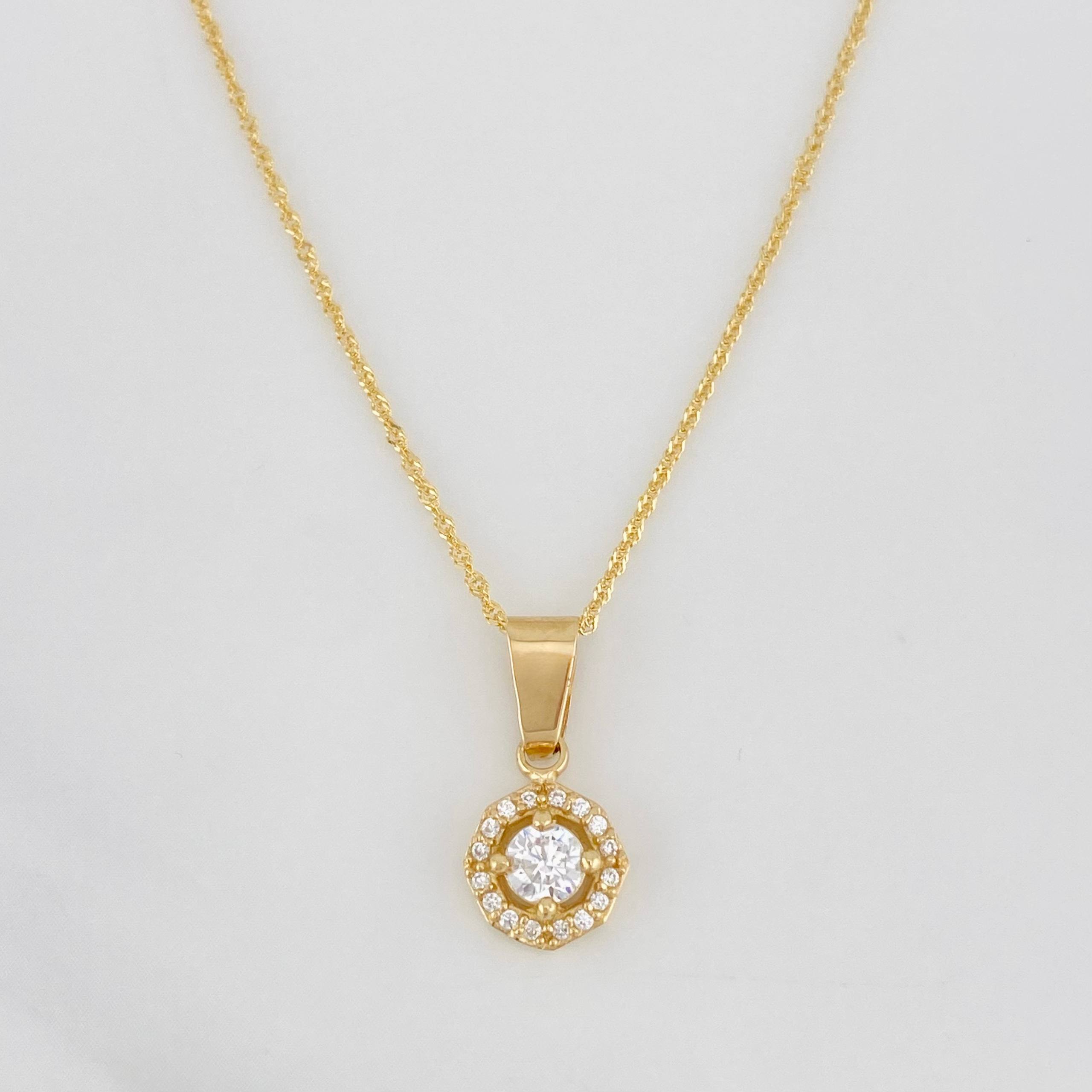 Set Cadena Singapur + Dije Halo / 2.4g / 44cm Oro Amarillo 18K