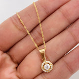 Set Cadena Singapur + Dije Halo / 2.4g / 44cm Oro Amarillo 18K